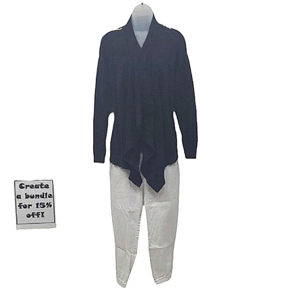 Michael Kors Waterfall Front Sweater Navy Open Cardigan Wrap Pointed Hanky Hem